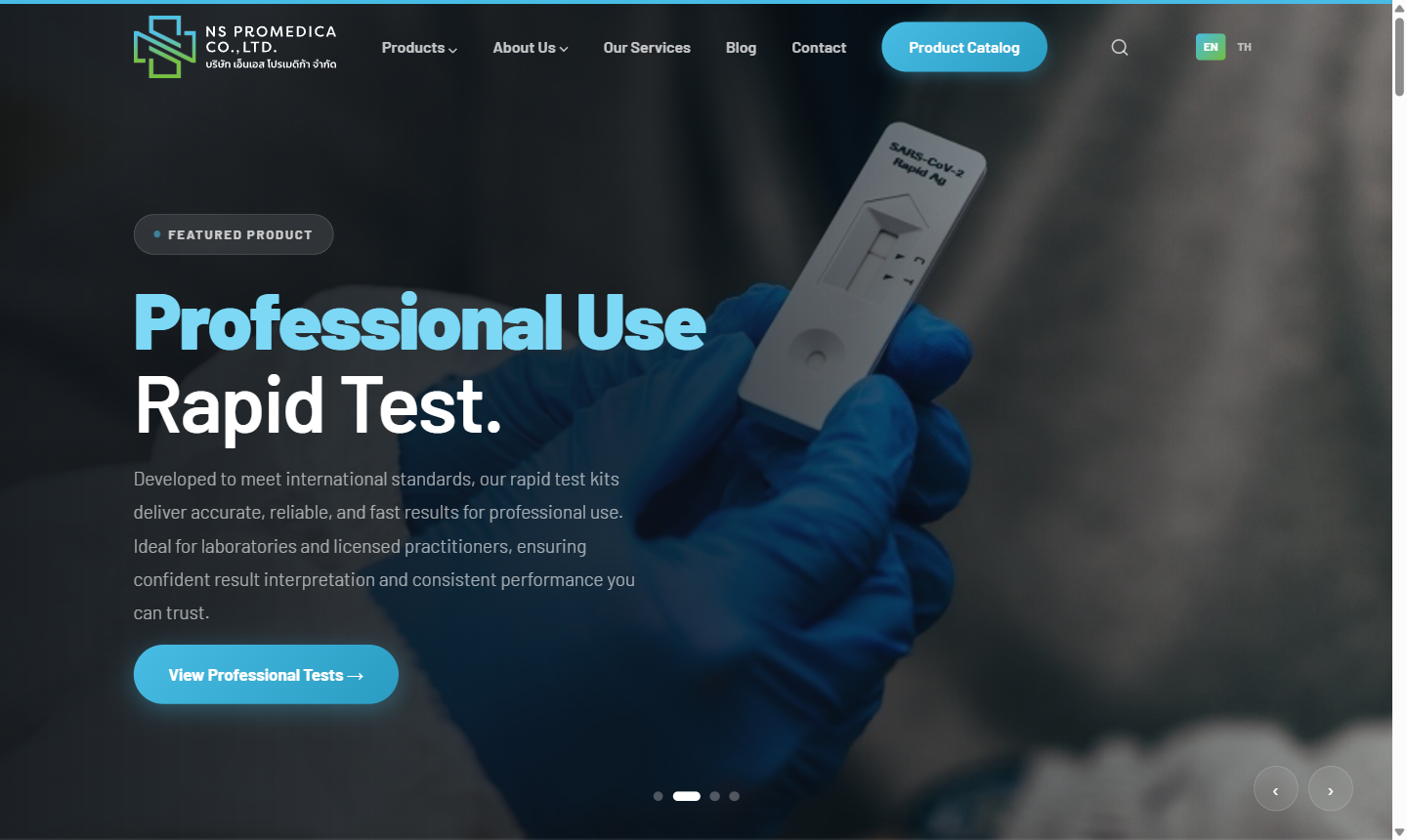 NS Promedica homepage — Professional Use Rapid Test hero