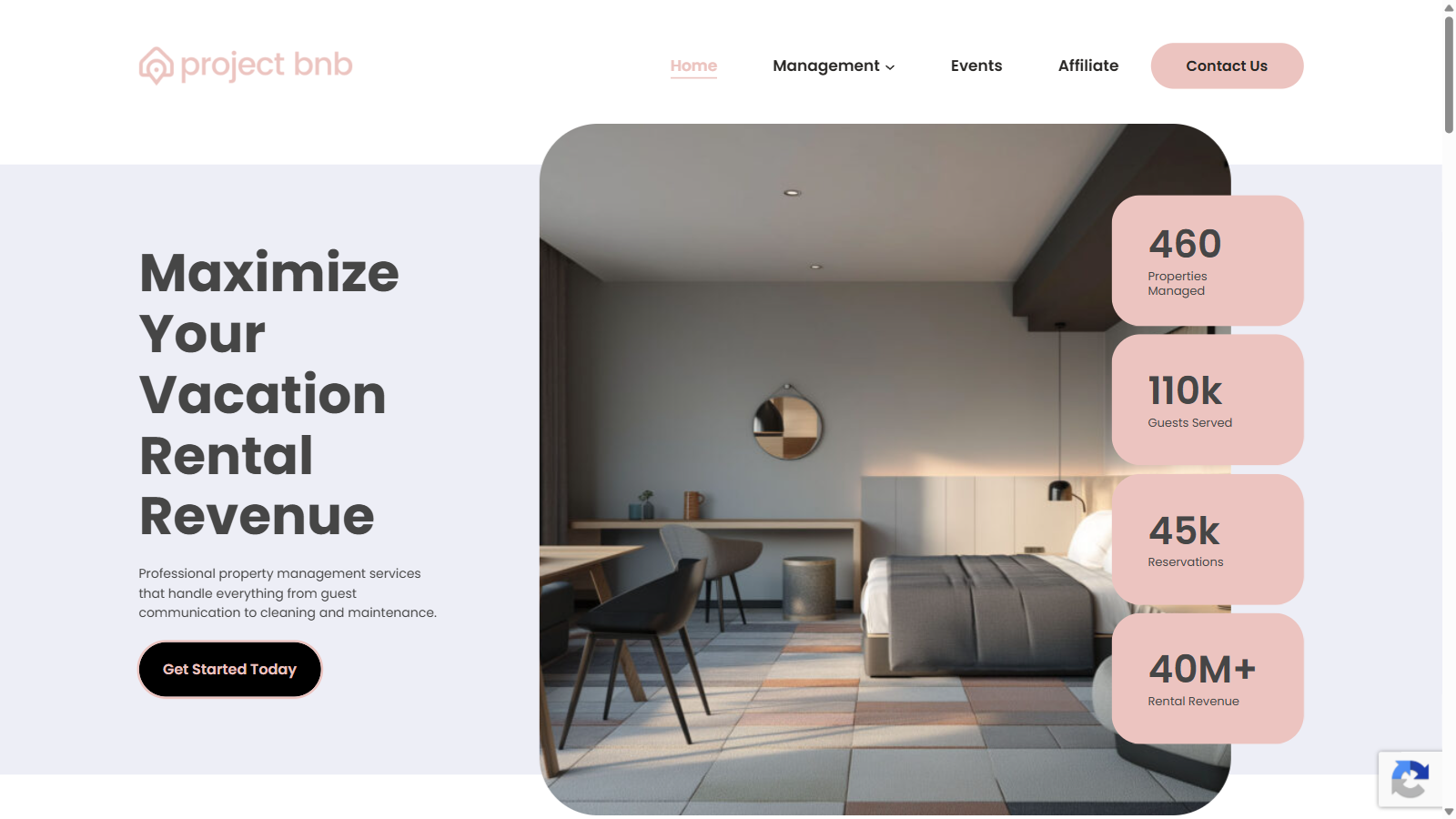 Project BnB homepage — Maximize Your Vacation Rental Revenue hero